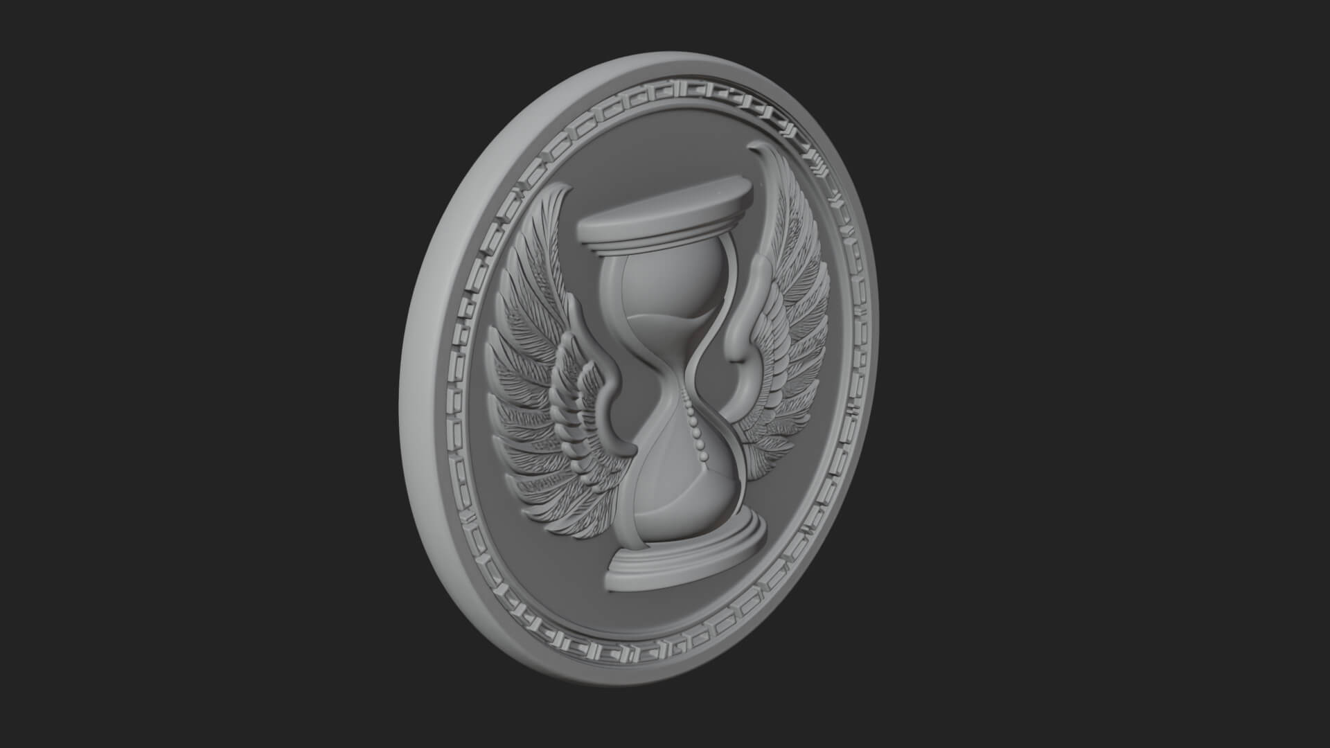 Winged Hourglass Oval Plaque Design 2 3D Print Model 3D Model