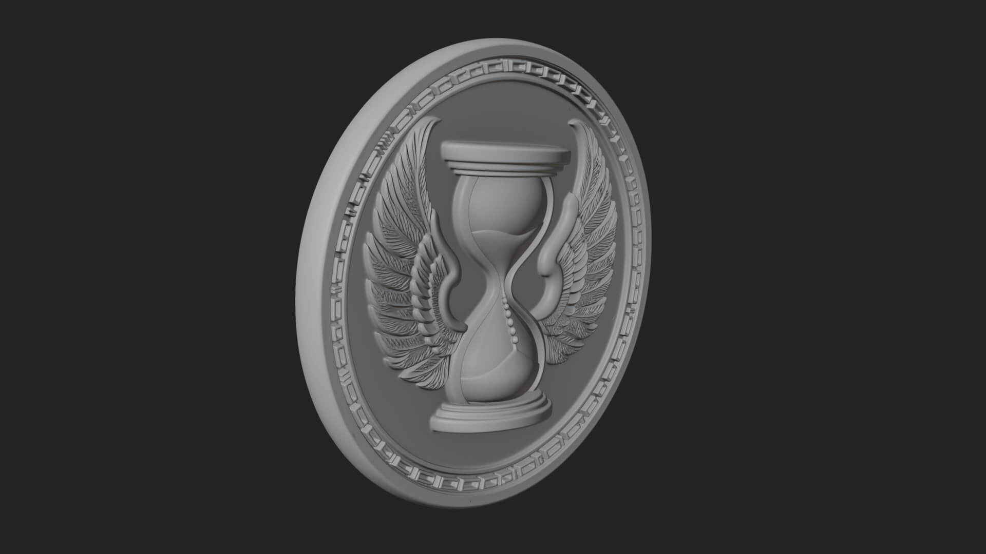 Winged Hourglass Oval Plaque Design 2 3D Print Model 3D Model