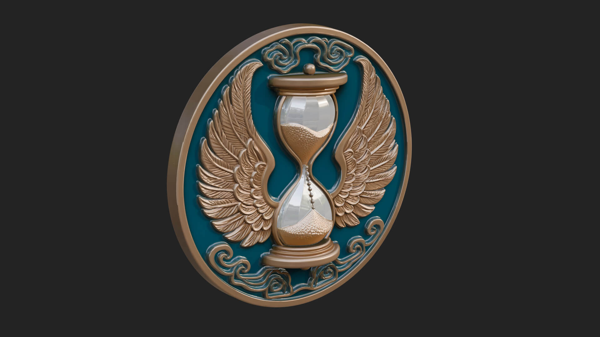 Winged Hourglass Oval Plaque Design 3 3D Print Model 3D Model