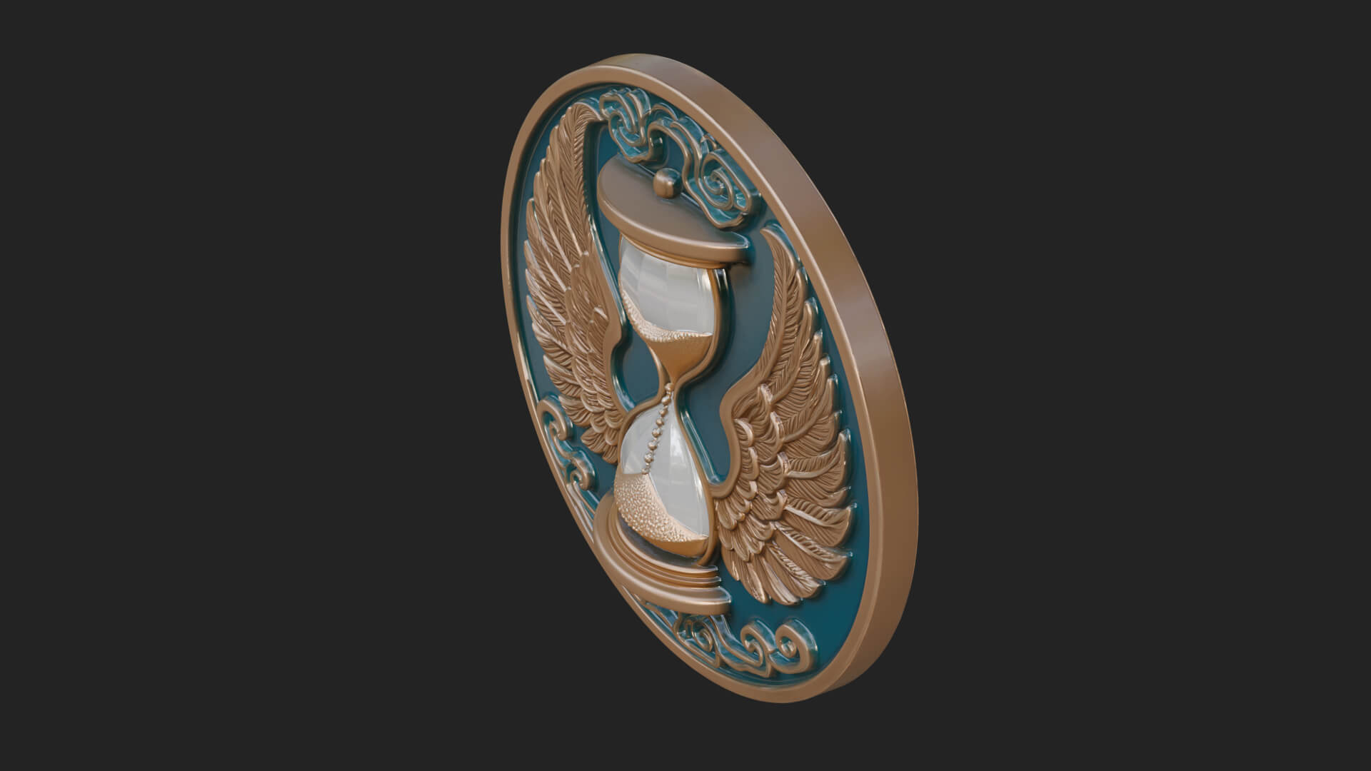 Winged Hourglass Oval Plaque Design 3 3D Print Model 3D Model