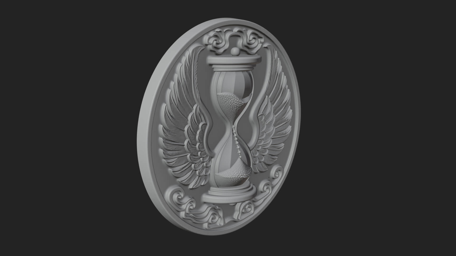 Winged Hourglass Oval Plaque Design 3 3D Print Model 3D Model