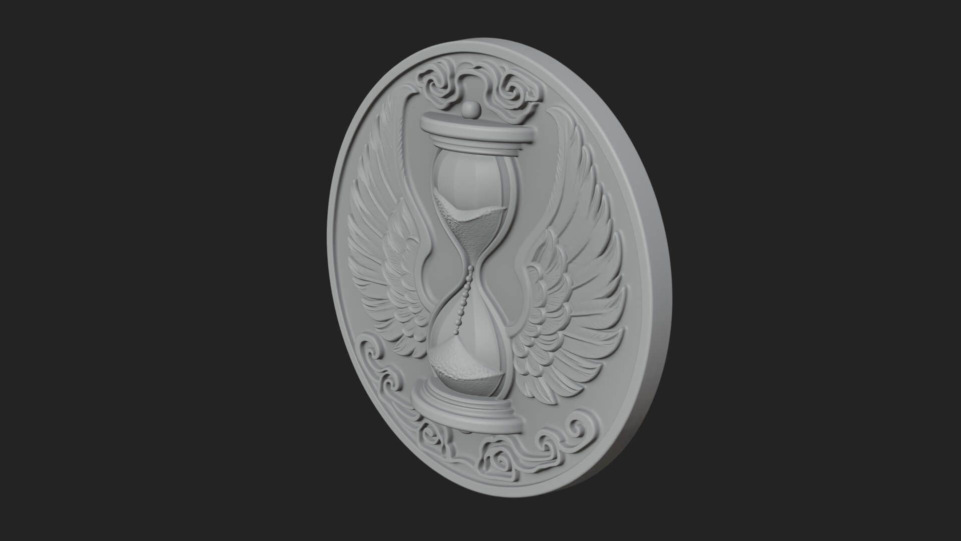 Winged Hourglass Oval Plaque Design 3 3D Print Model 3D Model