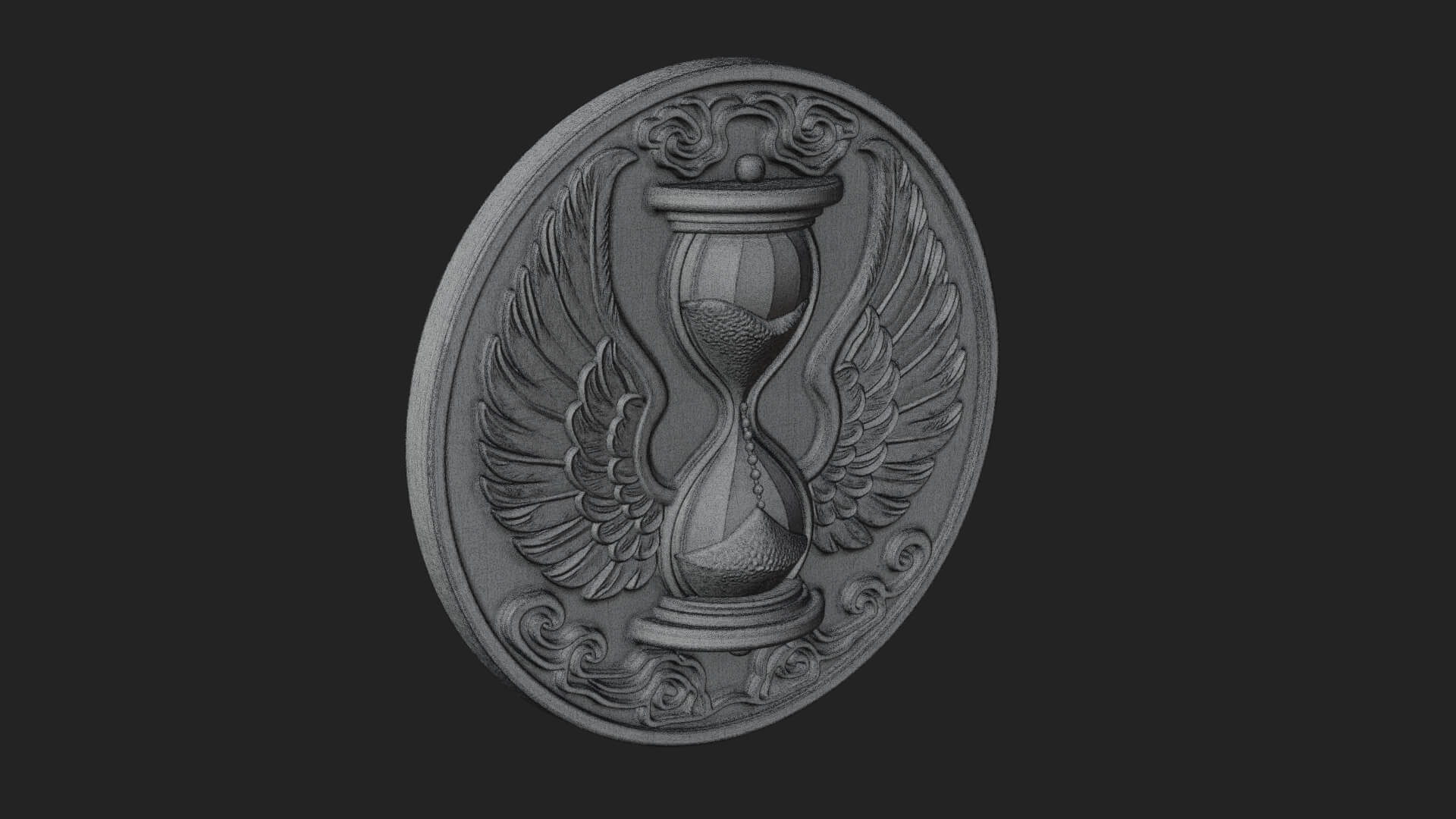 Winged Hourglass Oval Plaque Design 3 3D Print Model 3D Model