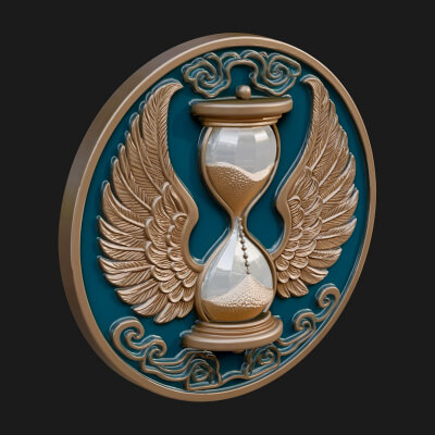 Winged Hourglass Oval Plaque Design 3 3D Print Model