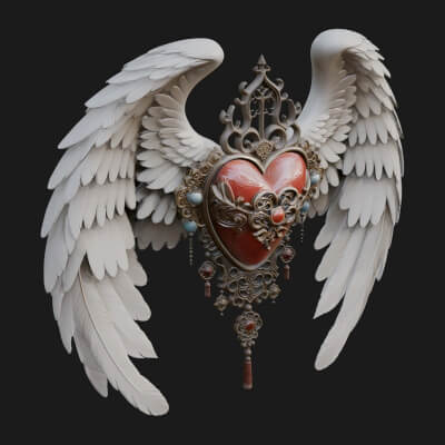 Winged Jeweled Heart Ornament Design 1 3D Print Model