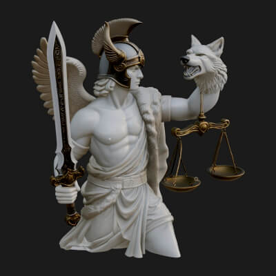 Winged Judgment God Statue Design 2 3D Print Model