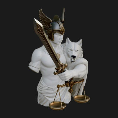 Winged Judgment God Statue Design 4 3D Print Model