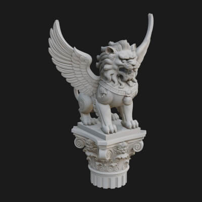 Winged Lion Column Monument Design 3 3D Print Model