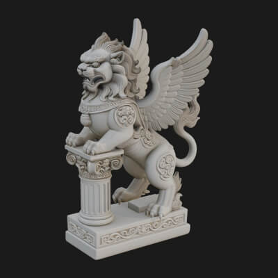Winged Lion Column Monument Design 4 3D Print Model