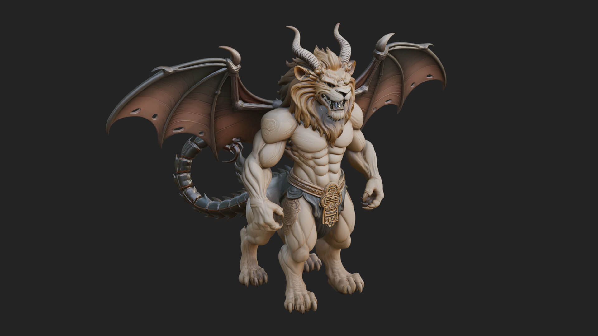 Winged Lion Demon Statue Design 1 3D Print Model 3D Model