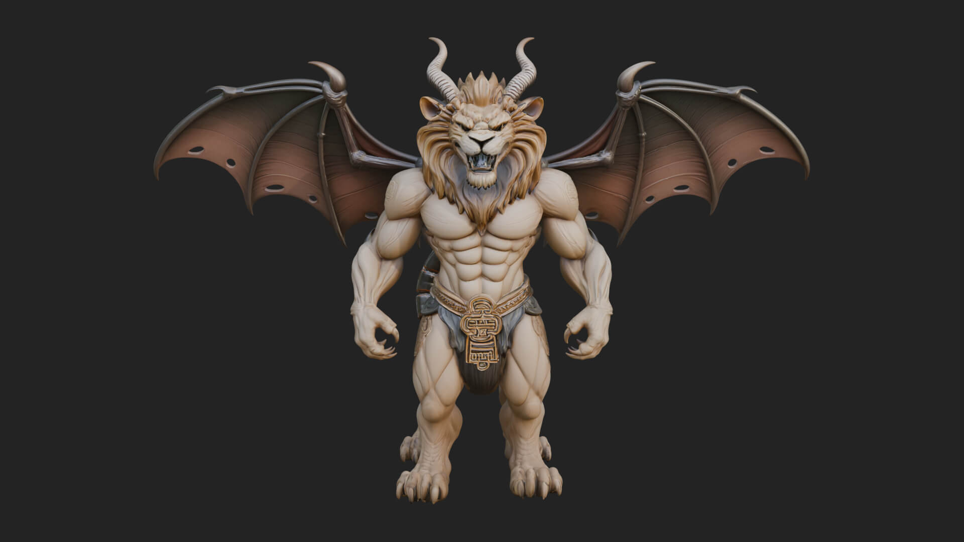 Winged Lion Demon Statue Design 1 3D Print Model 3D Model