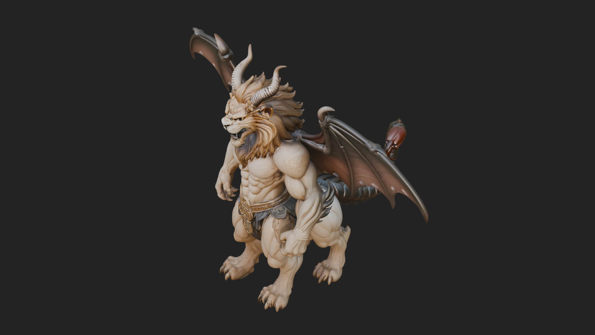 Winged Lion Demon Statue Design 1 3D Print Model 3D Model
