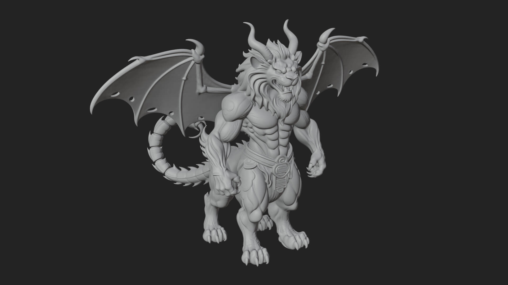 Winged Lion Demon Statue Design 1 3D Print Model 3D Model