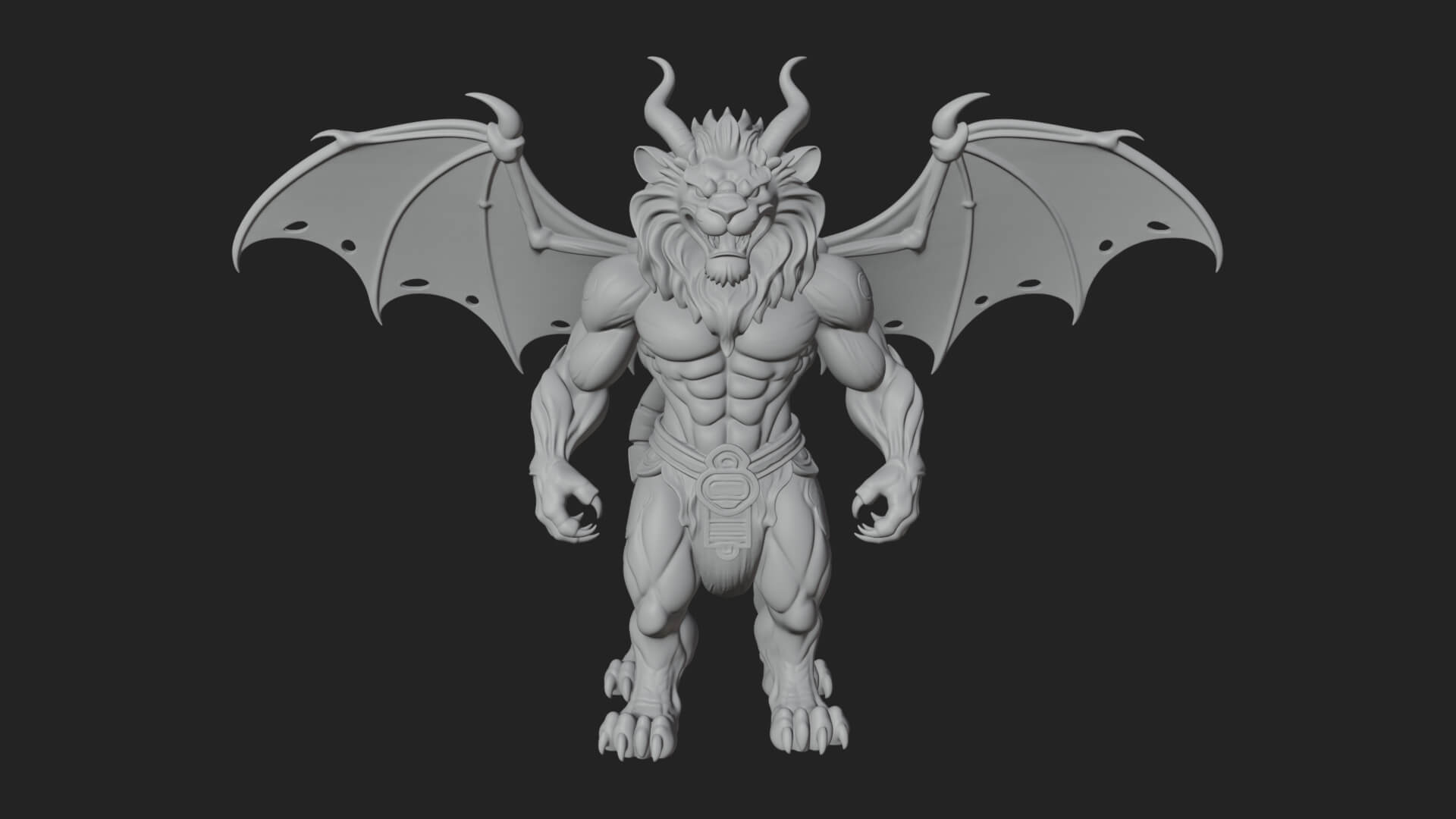 Winged Lion Demon Statue Design 1 3D Print Model 3D Model
