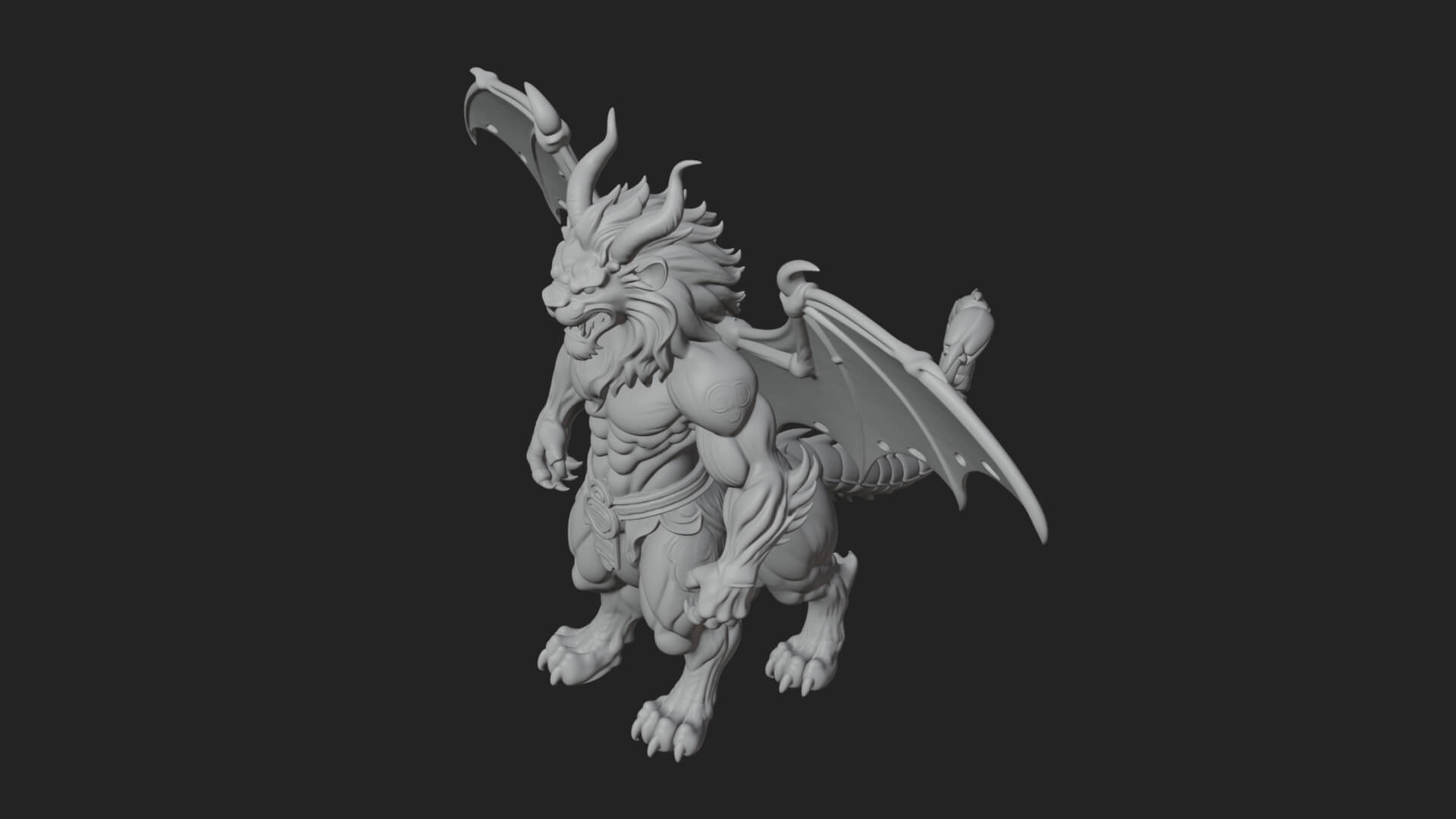 Winged Lion Demon Statue Design 1 3D Print Model 3D Model