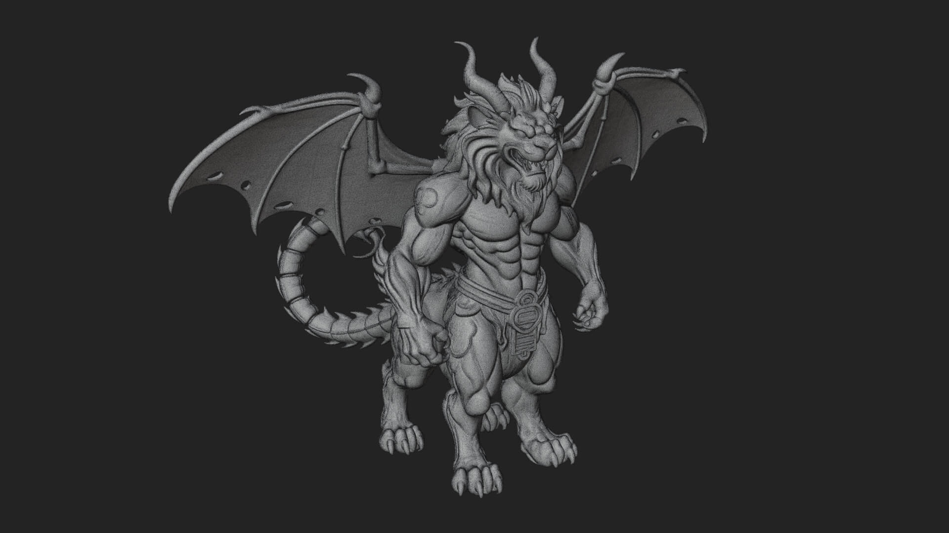 Winged Lion Demon Statue Design 1 3D Print Model 3D Model