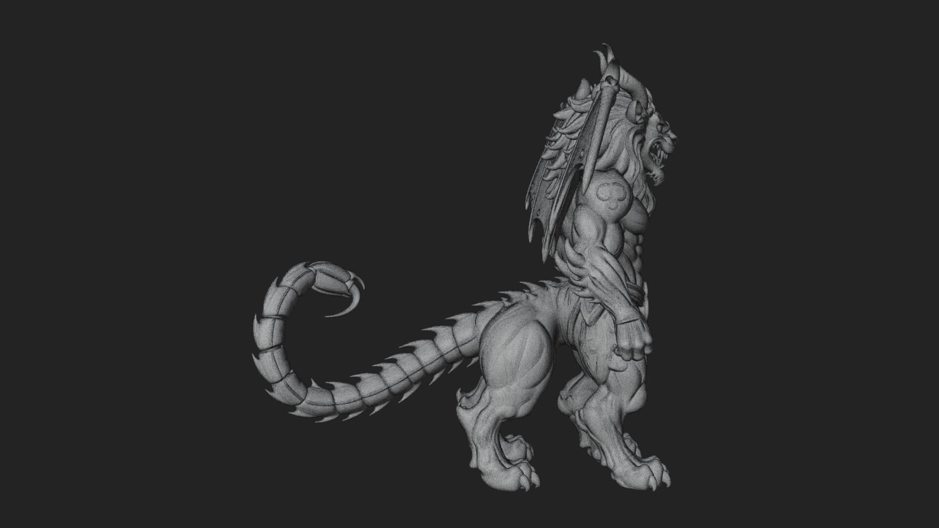 Winged Lion Demon Statue Design 1 3D Print Model 3D Model