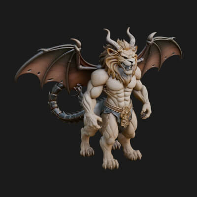 Winged Lion Demon Statue Design 1 3D Print Model
