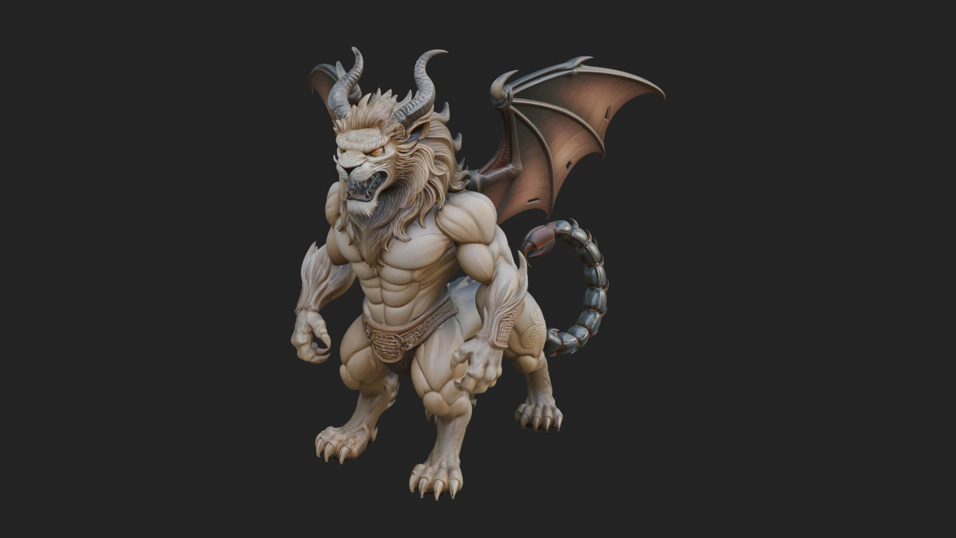 Winged Lion Demon Statue Design 2 3D Print Model 3D Model