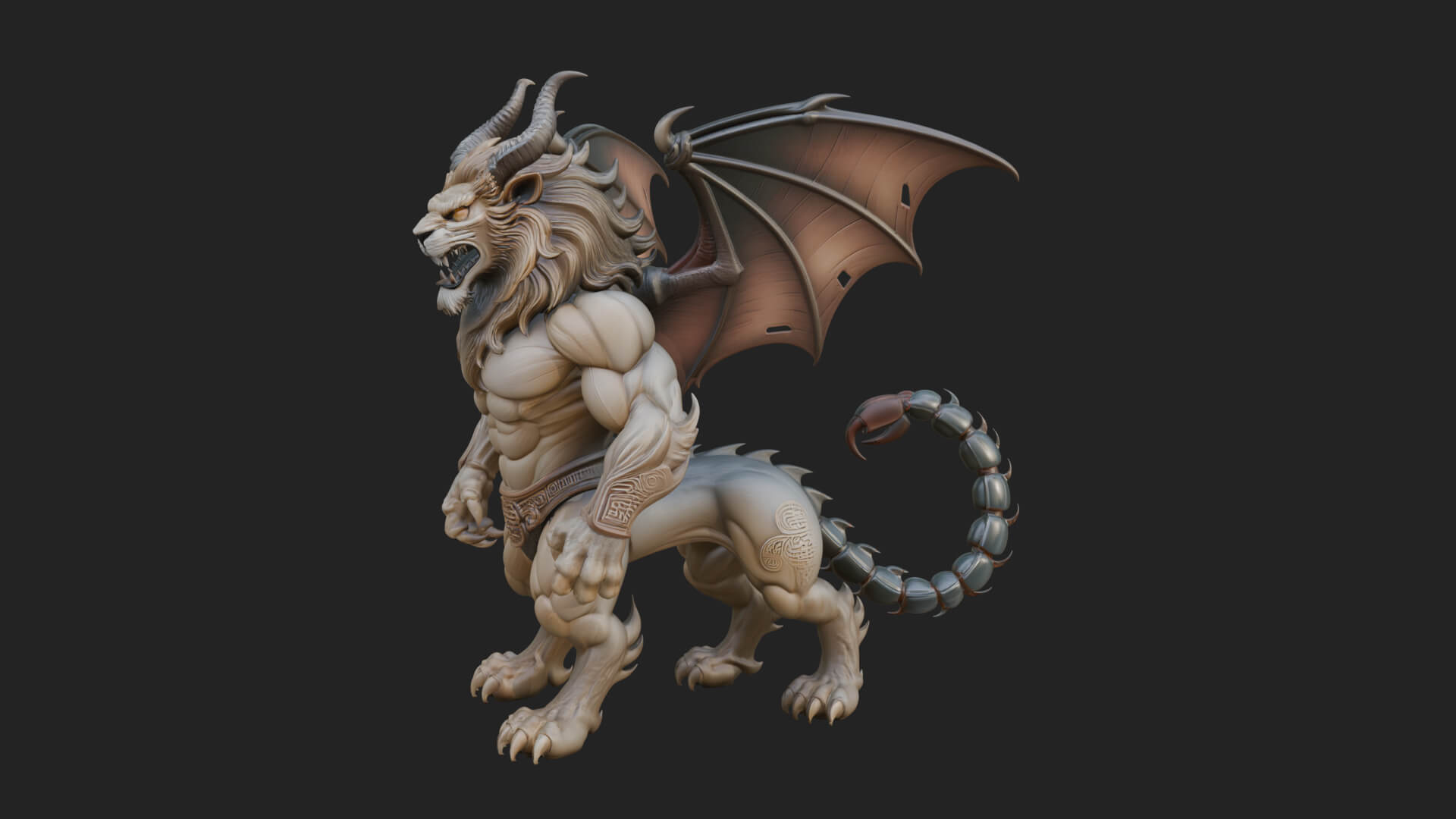 Winged Lion Demon Statue Design 2 3D Print Model 3D Model