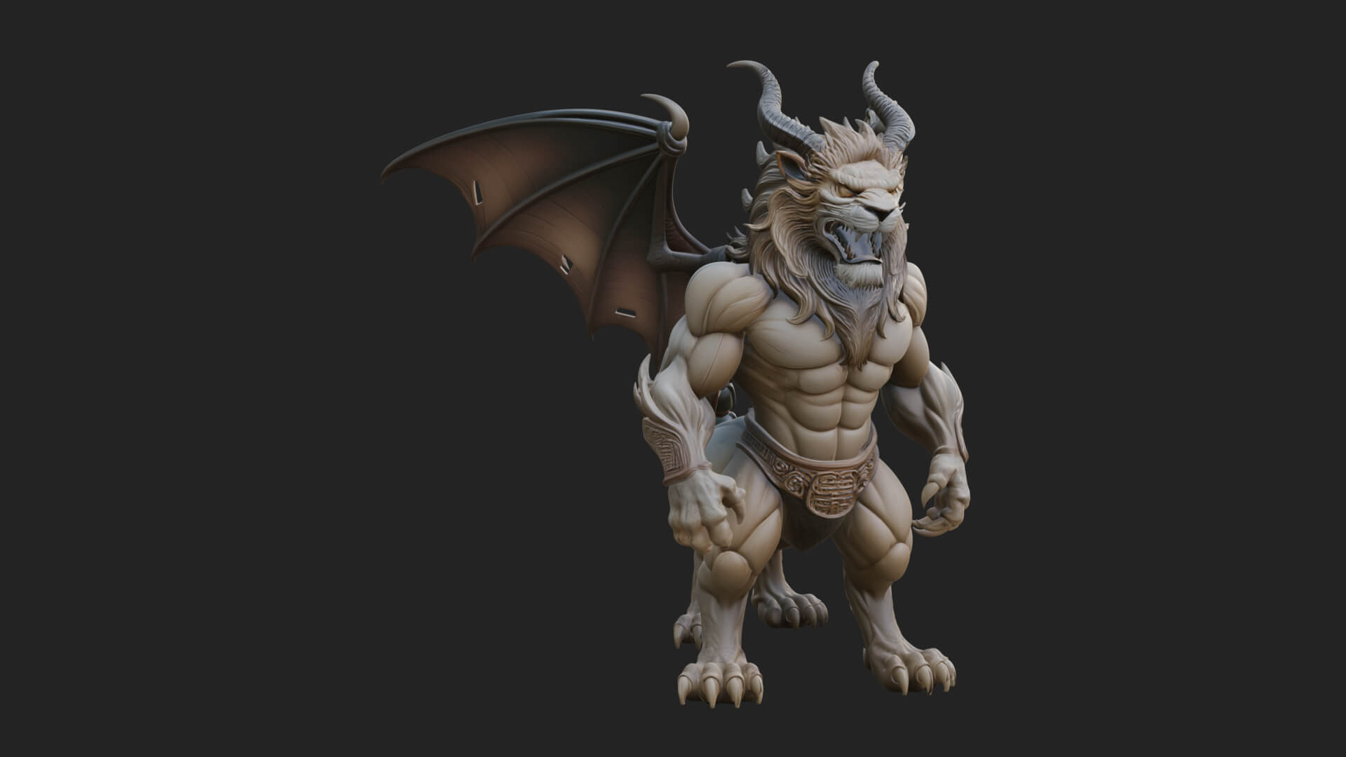 Winged Lion Demon Statue Design 2 3D Print Model 3D Model