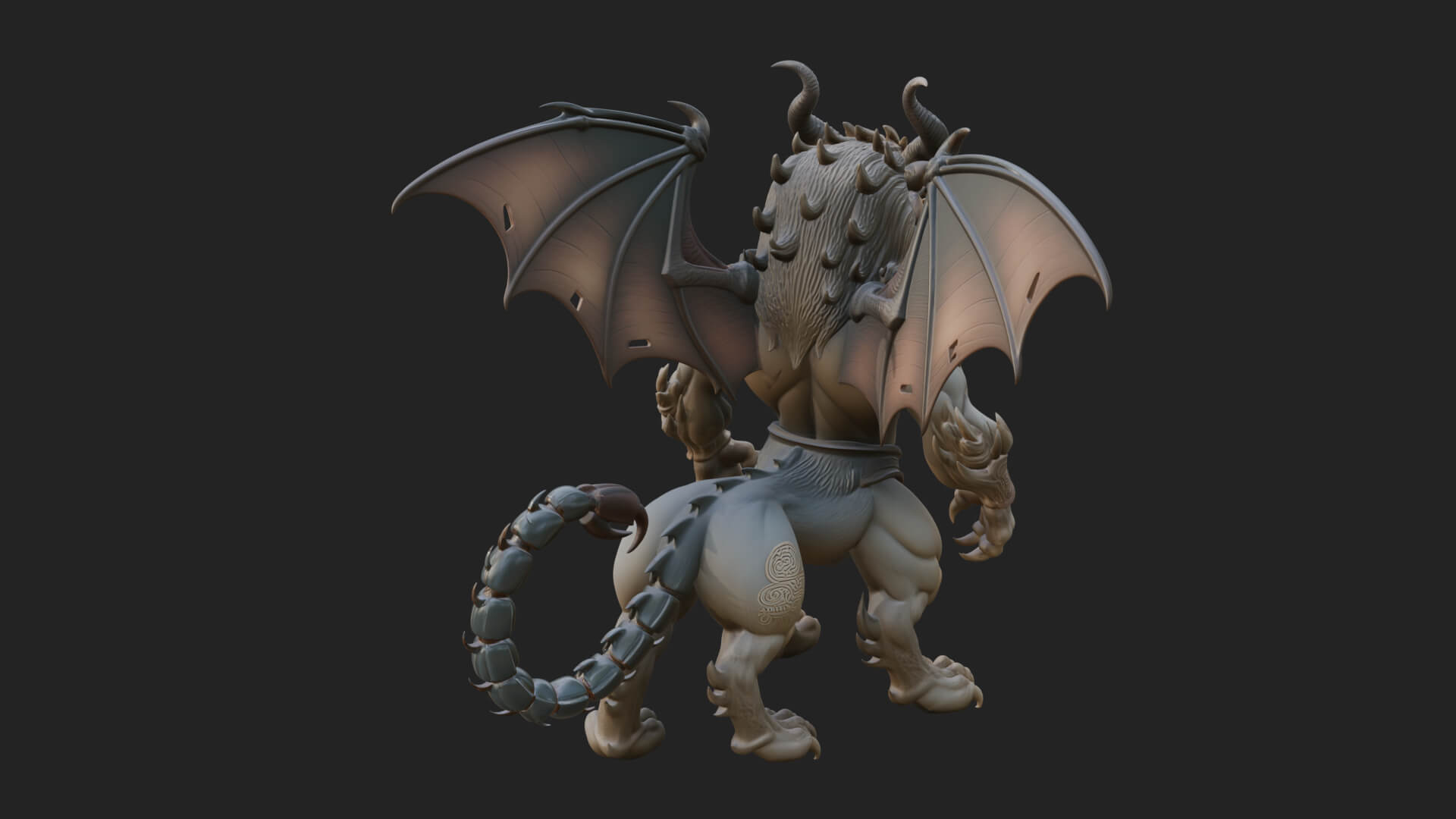 Winged Lion Demon Statue Design 2 3D Print Model 3D Model