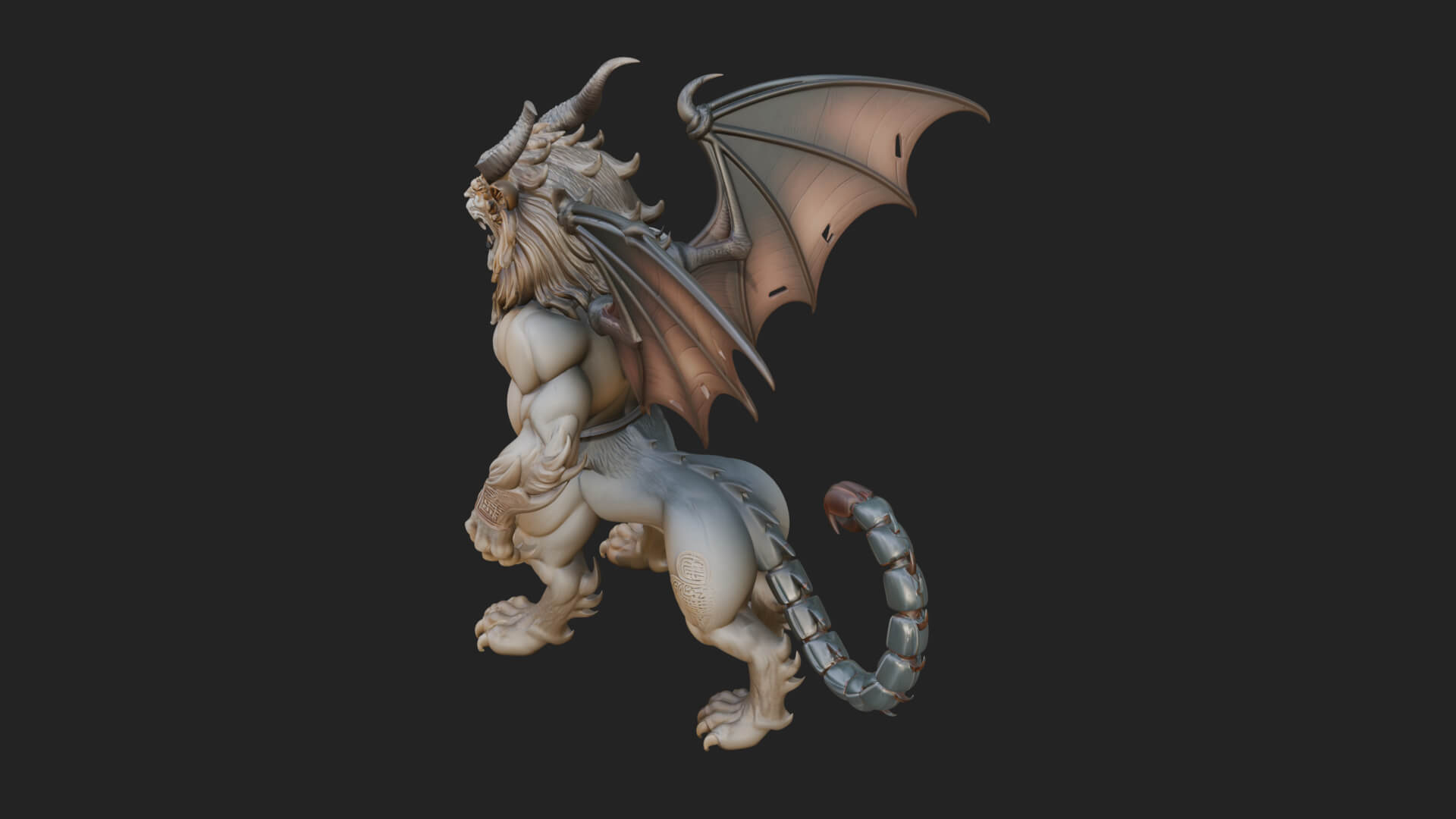 Winged Lion Demon Statue Design 2 3D Print Model 3D Model