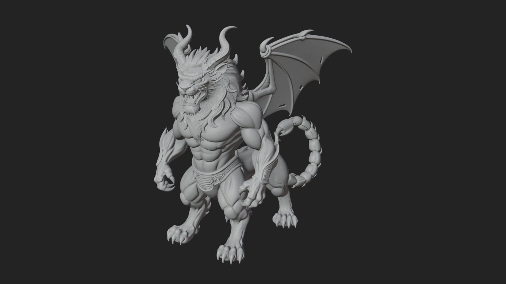 Winged Lion Demon Statue Design 2 3D Print Model 3D Model