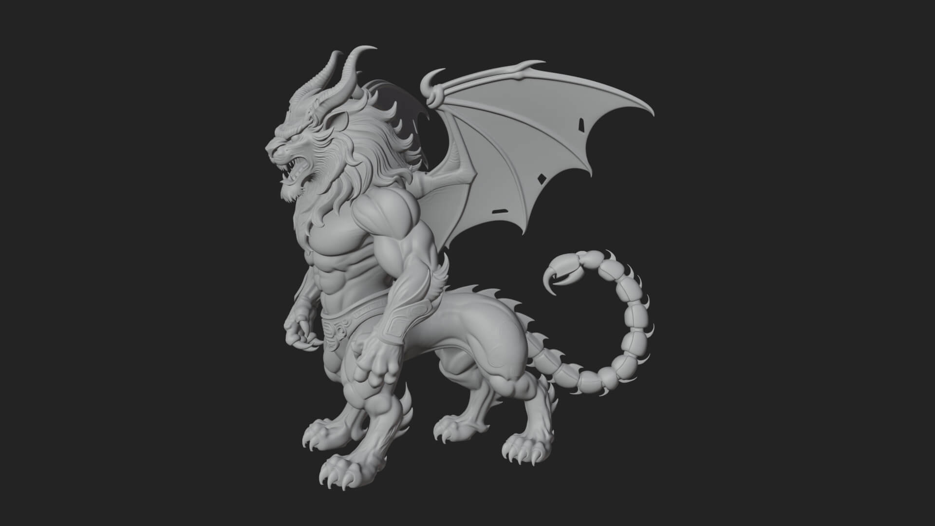 Winged Lion Demon Statue Design 2 3D Print Model 3D Model