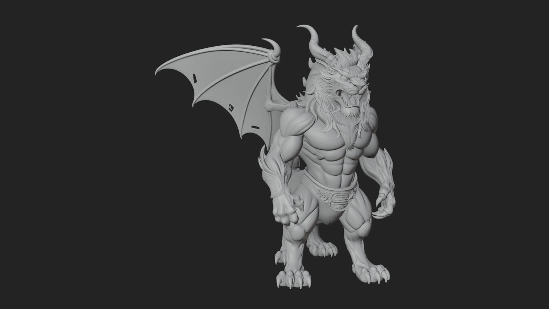 Winged Lion Demon Statue Design 2 3D Print Model 3D Model