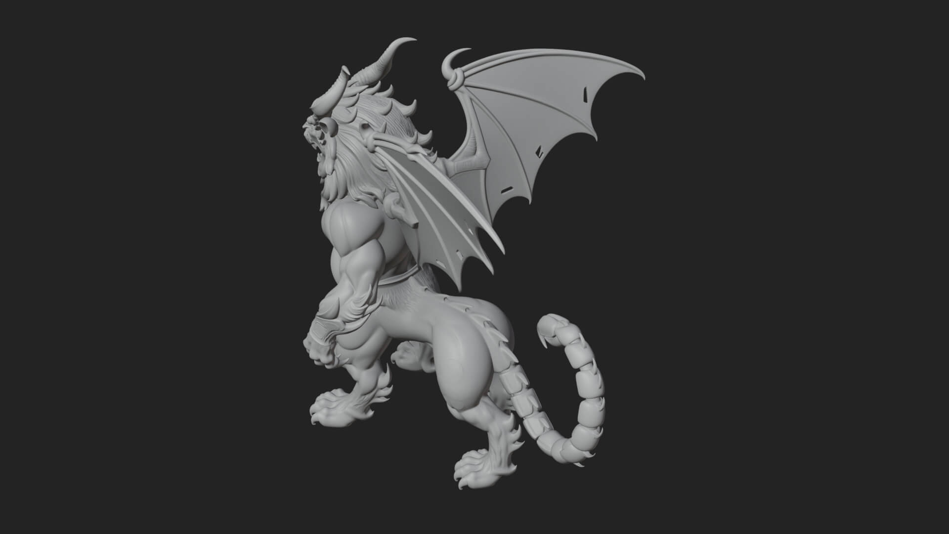 Winged Lion Demon Statue Design 2 3D Print Model 3D Model