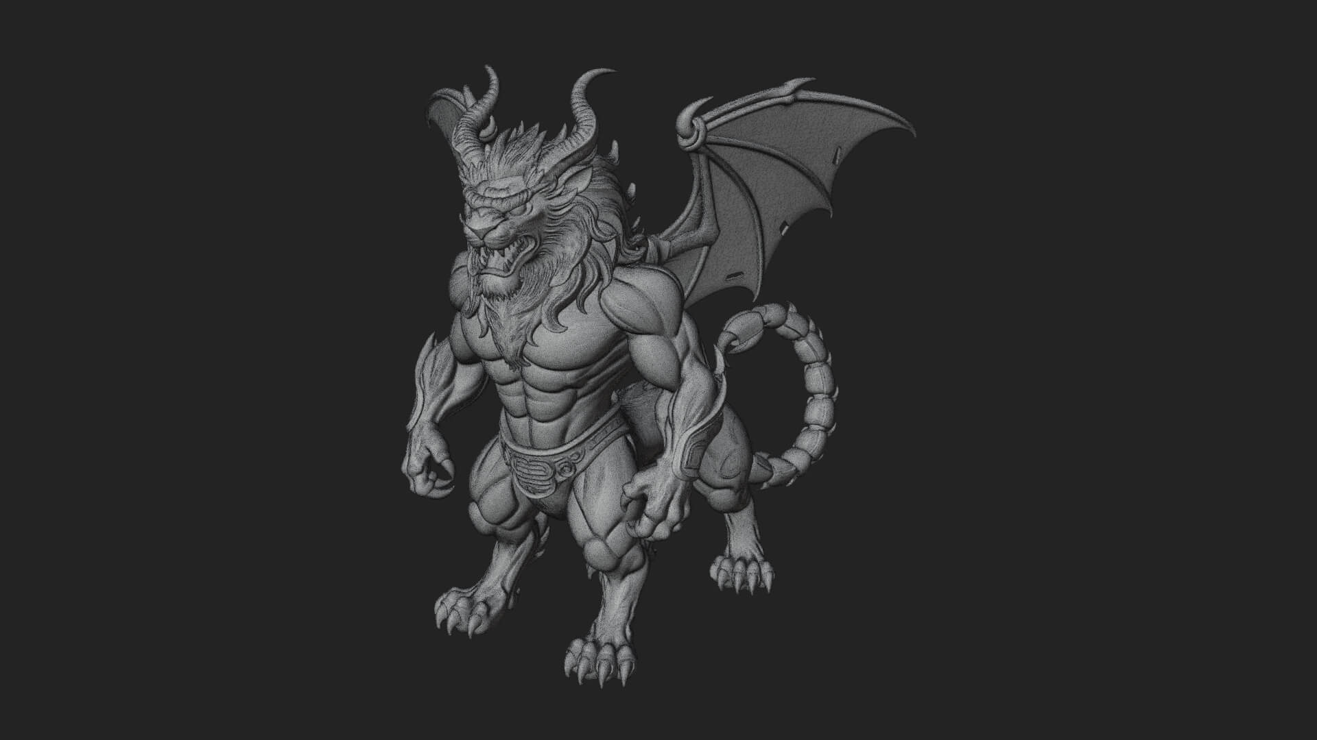 Winged Lion Demon Statue Design 2 3D Print Model 3D Model