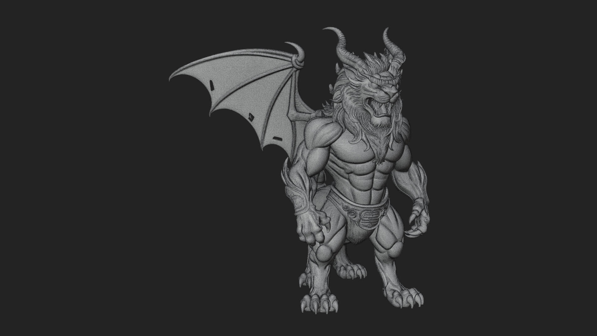 Winged Lion Demon Statue Design 2 3D Print Model 3D Model