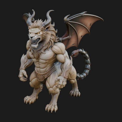 Winged Lion Demon Statue Design 2 3D Print Model