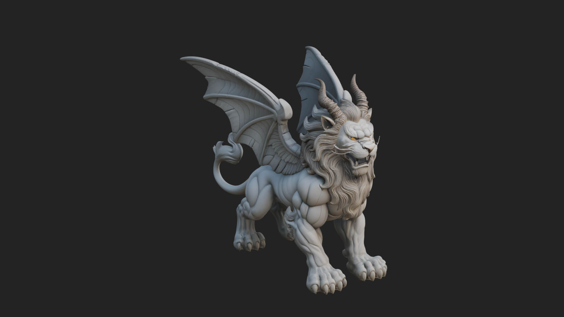 Winged Lion Demon Statue Design 3 3D Print Model 3D Model