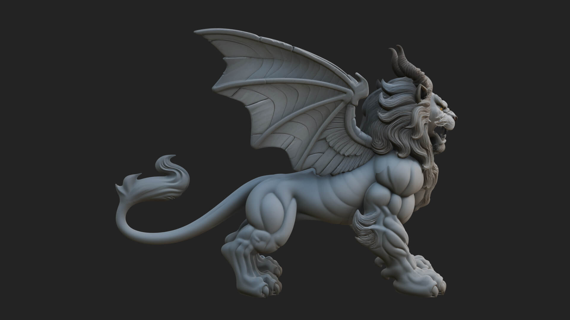 Winged Lion Demon Statue Design 3 3D Print Model 3D Model
