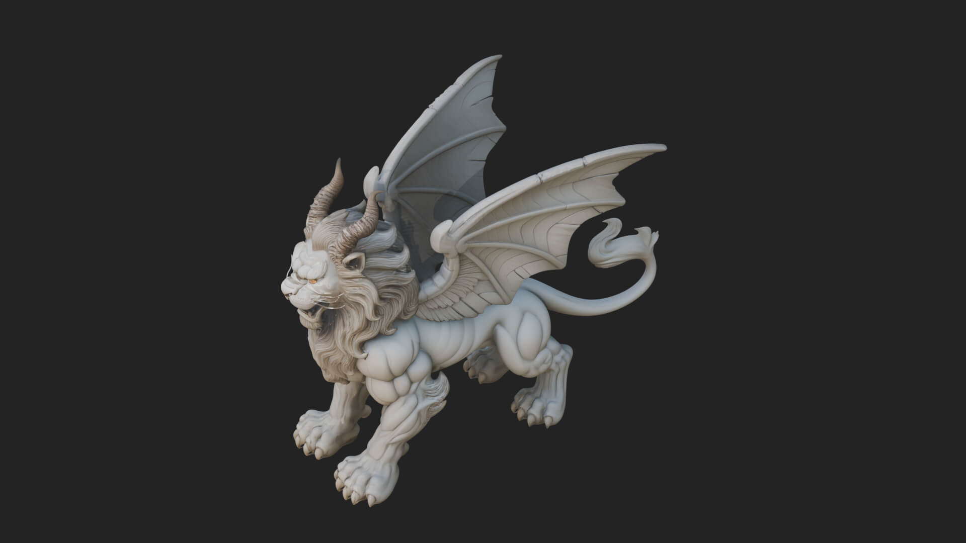 Winged Lion Demon Statue Design 3 3D Print Model 3D Model
