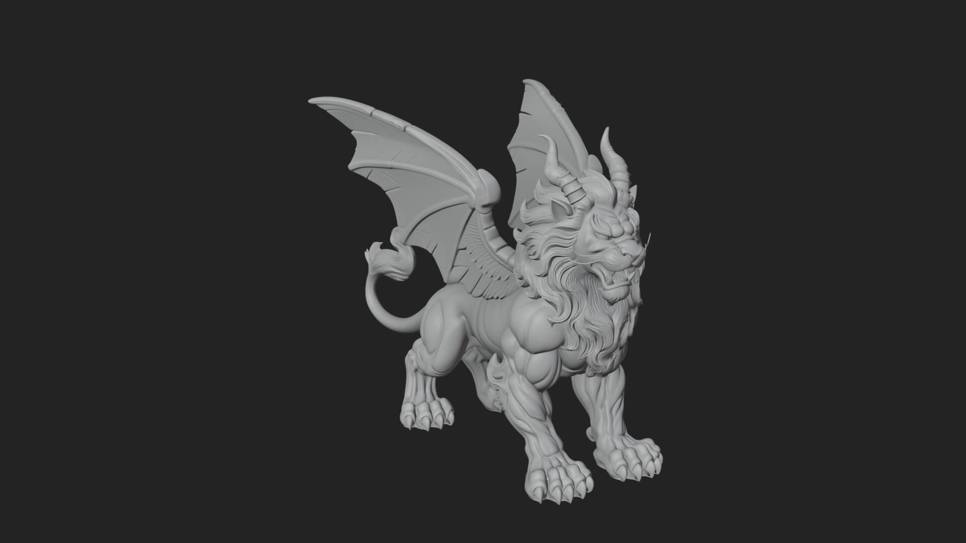 Winged Lion Demon Statue Design 3 3D Print Model 3D Model