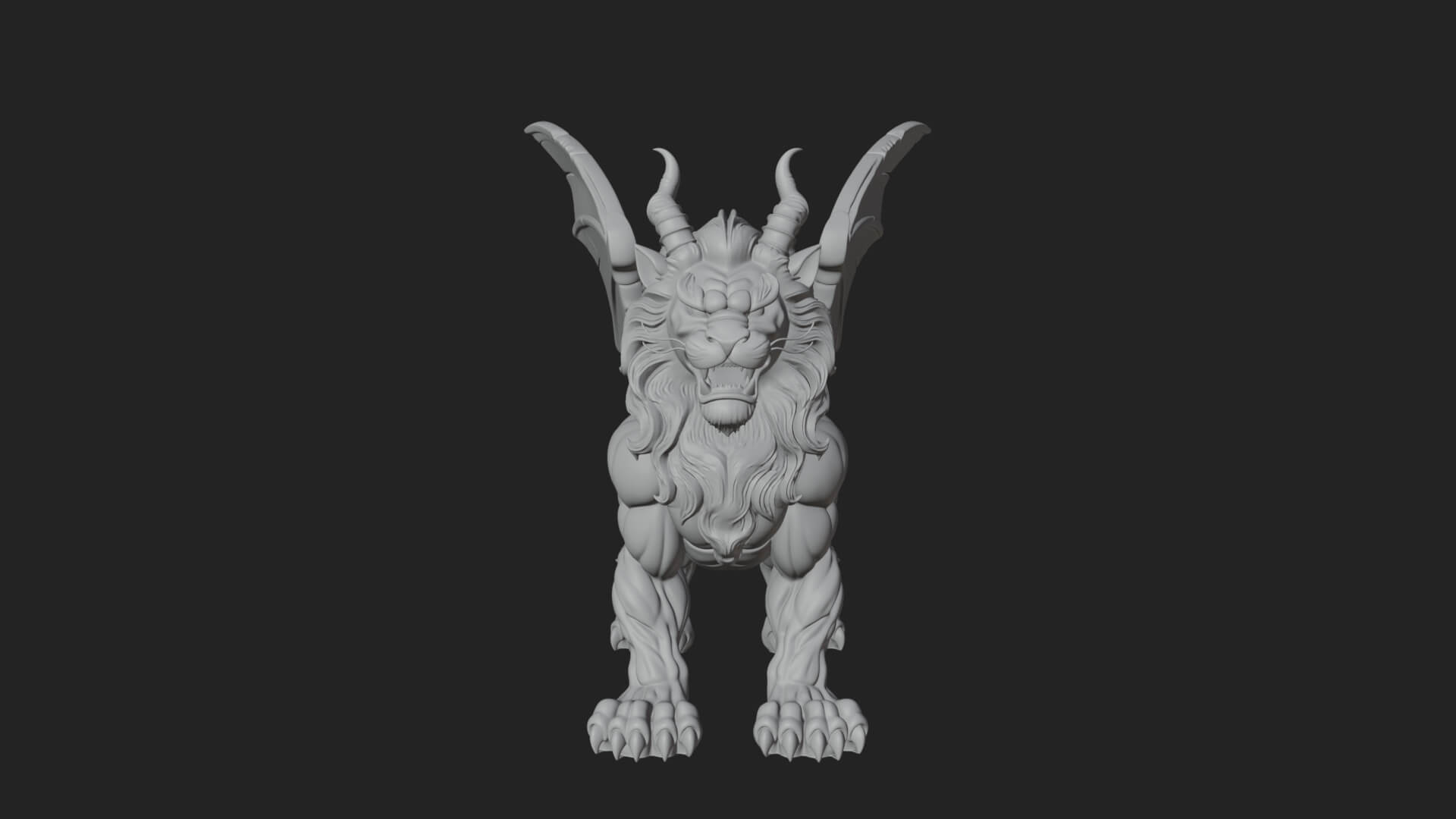 Winged Lion Demon Statue Design 3 3D Print Model 3D Model