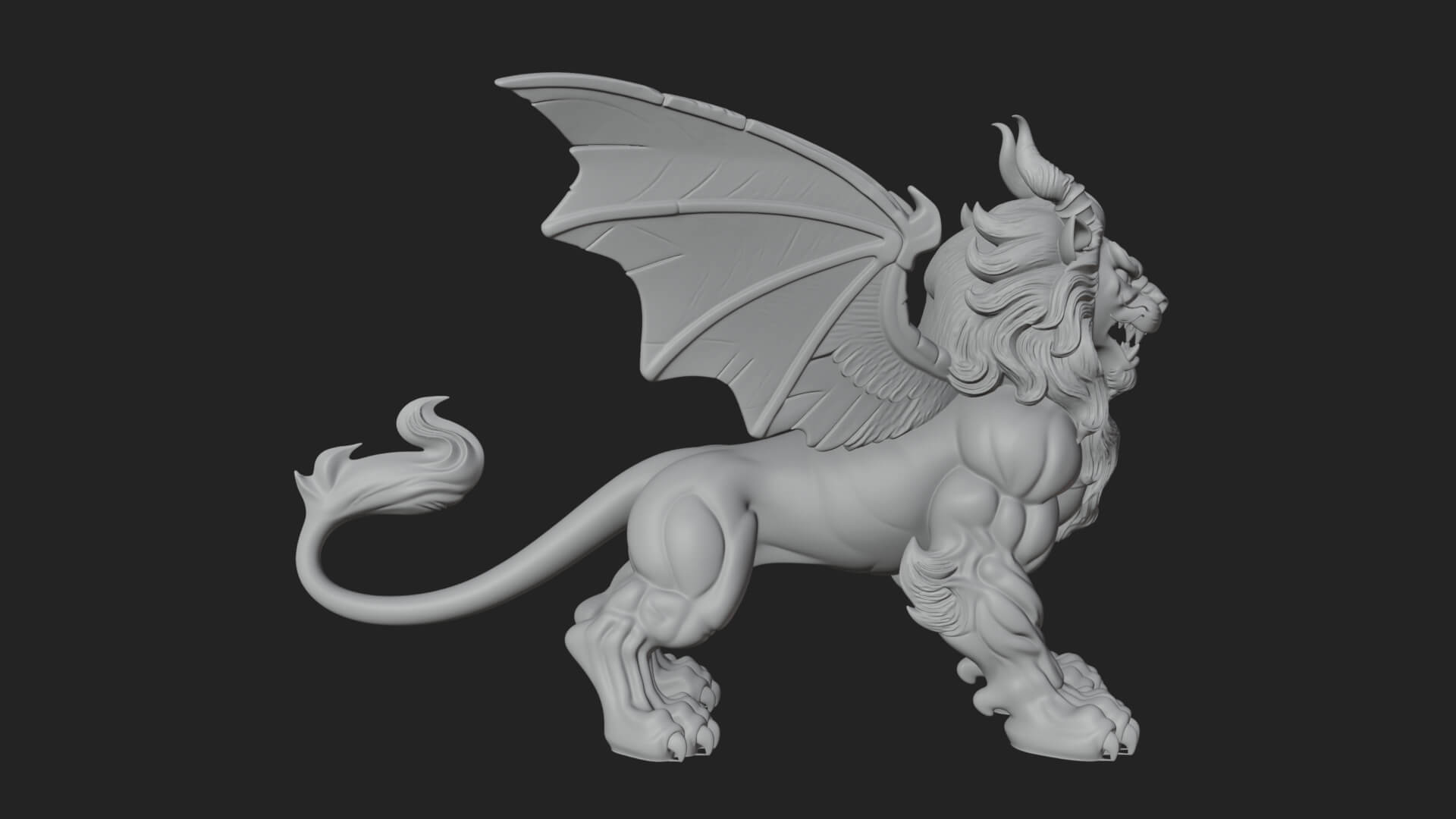 Winged Lion Demon Statue Design 3 3D Print Model 3D Model
