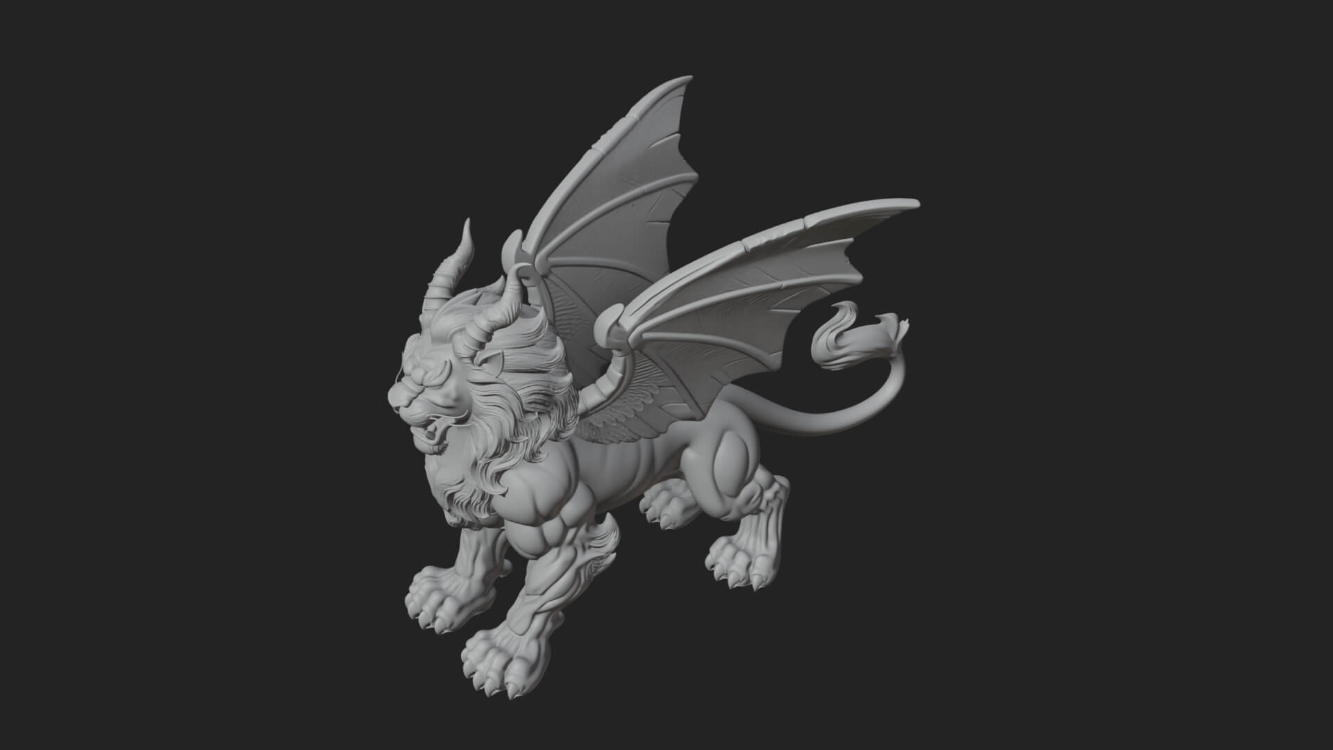 Winged Lion Demon Statue Design 3 3D Print Model 3D Model