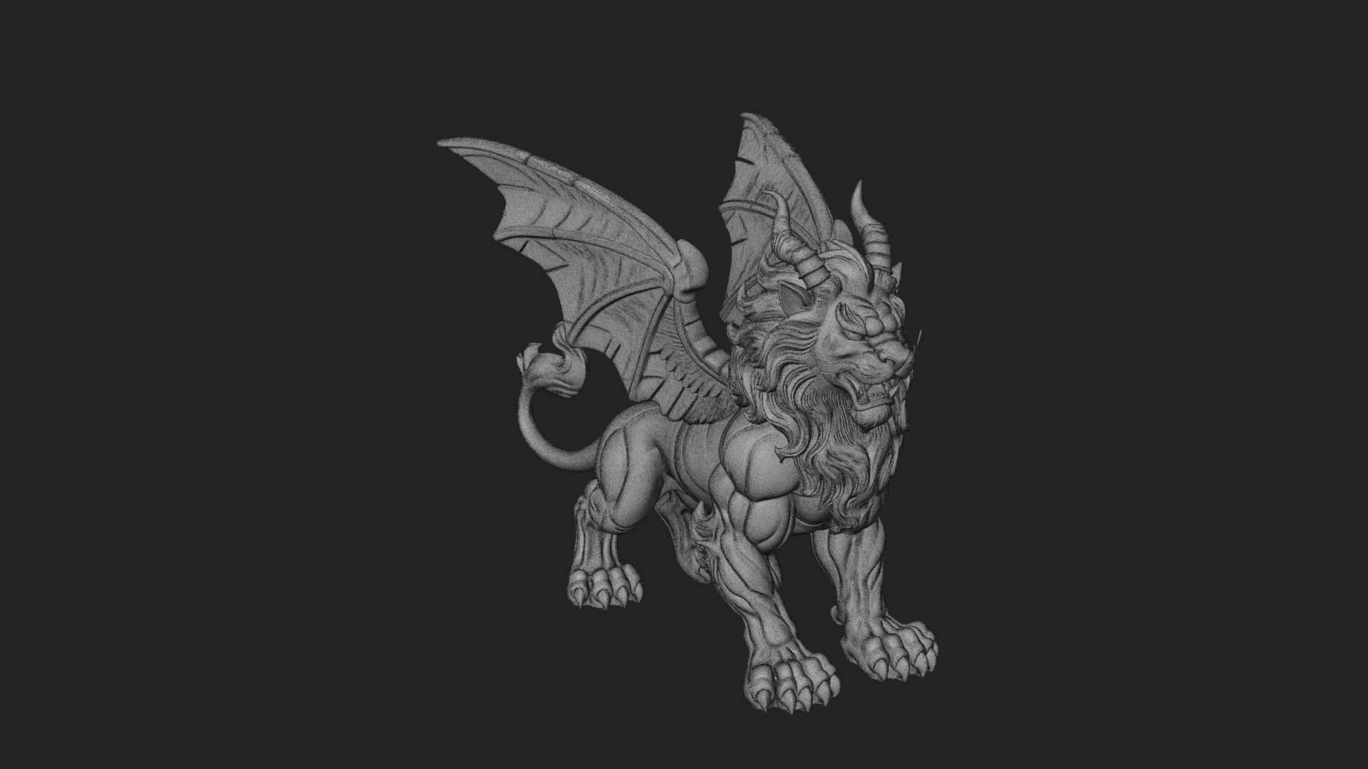 Winged Lion Demon Statue Design 3 3D Print Model 3D Model