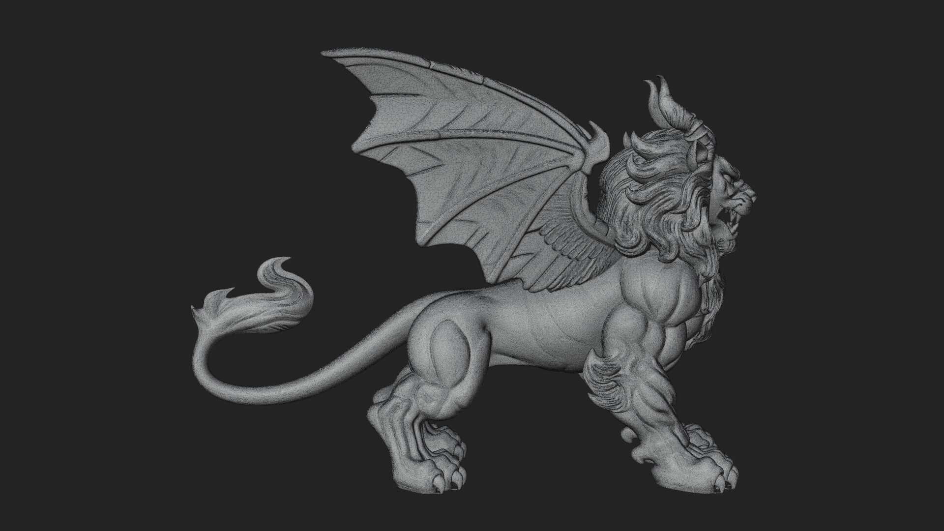 Winged Lion Demon Statue Design 3 3D Print Model 3D Model