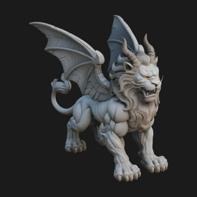 Winged Lion Demon Statue Design 3 3D Print Model