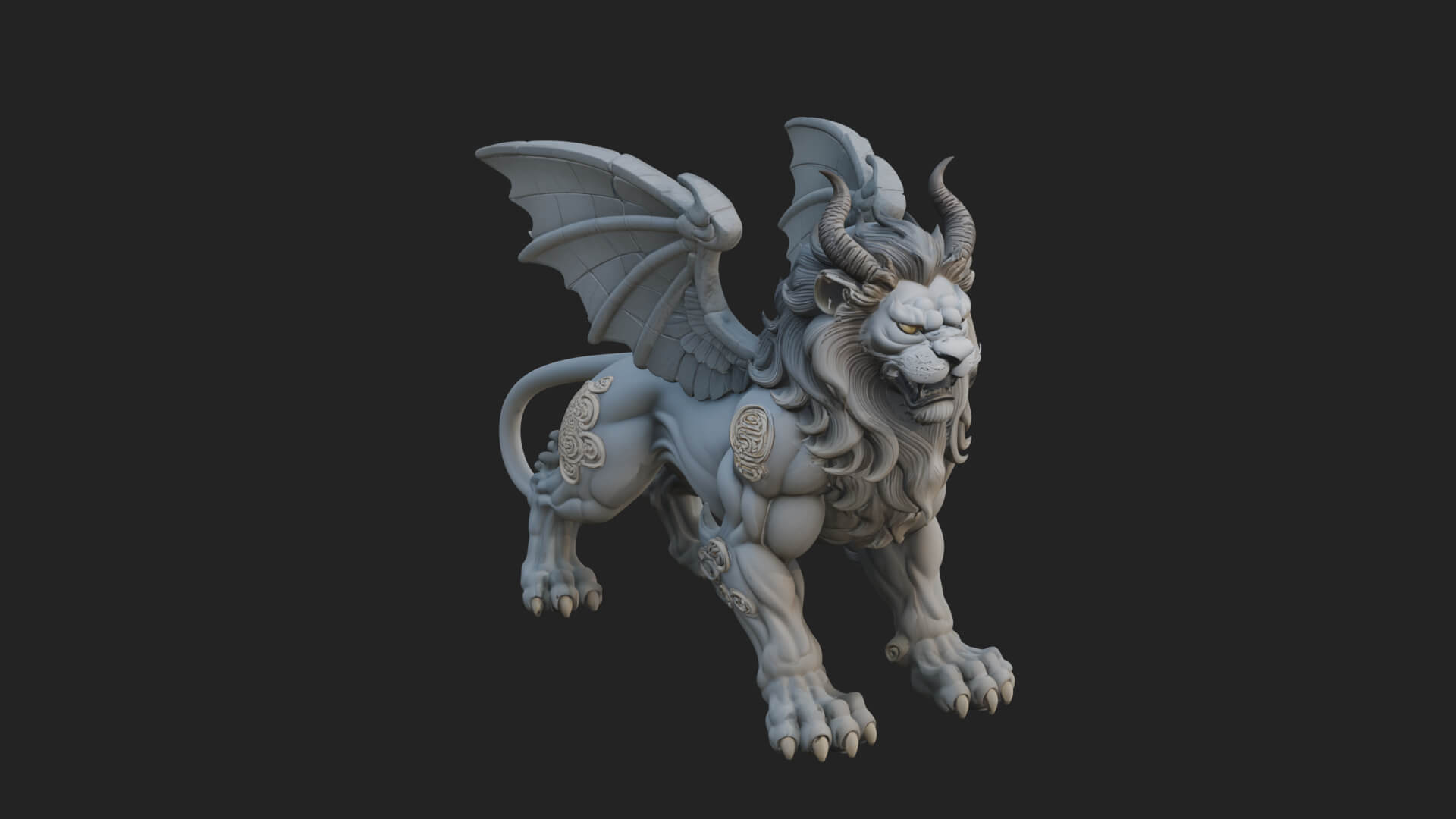 Winged Lion Demon Statue Design 4 3D Print Model 3D Model