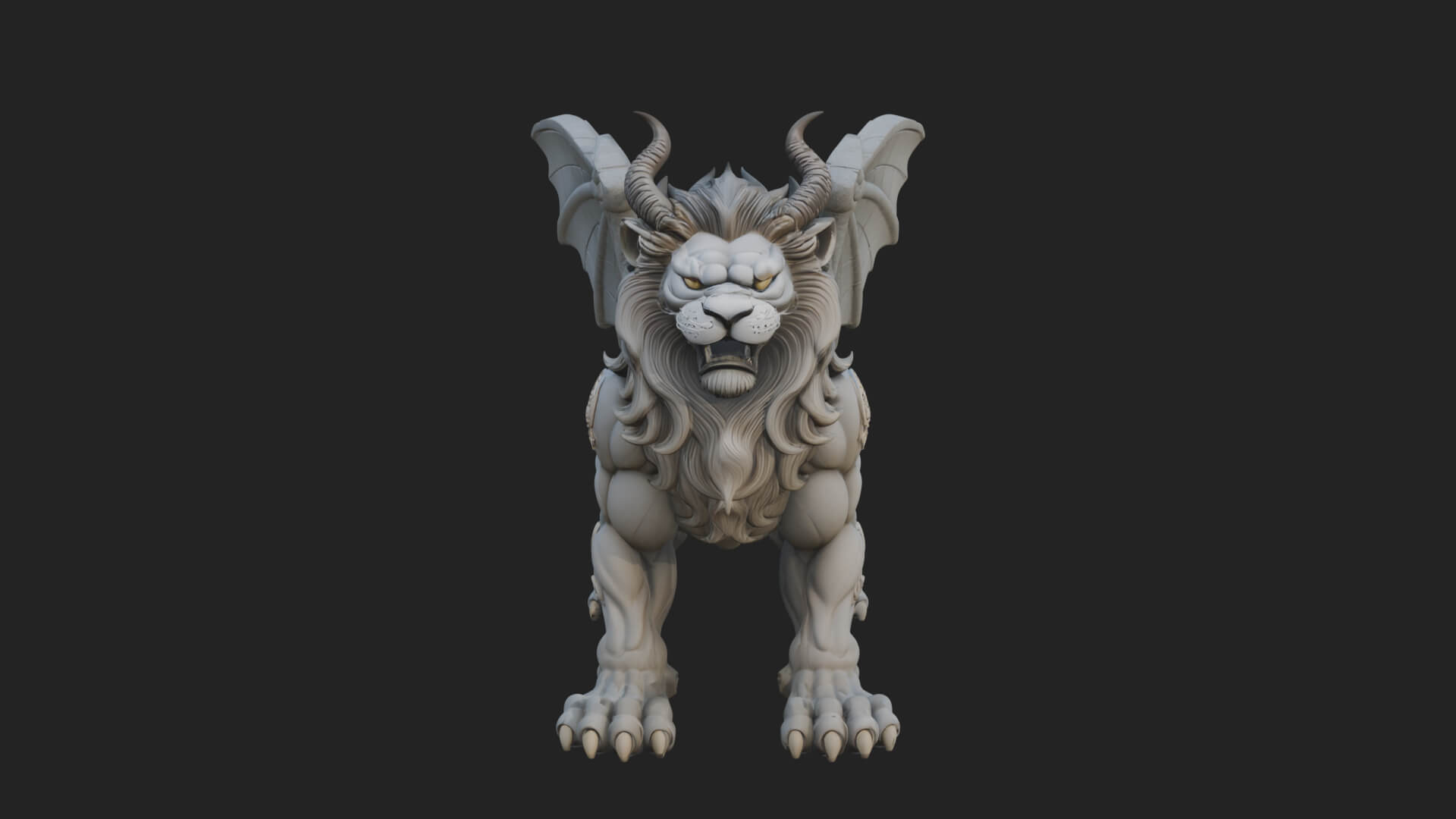 Winged Lion Demon Statue Design 4 3D Print Model 3D Model