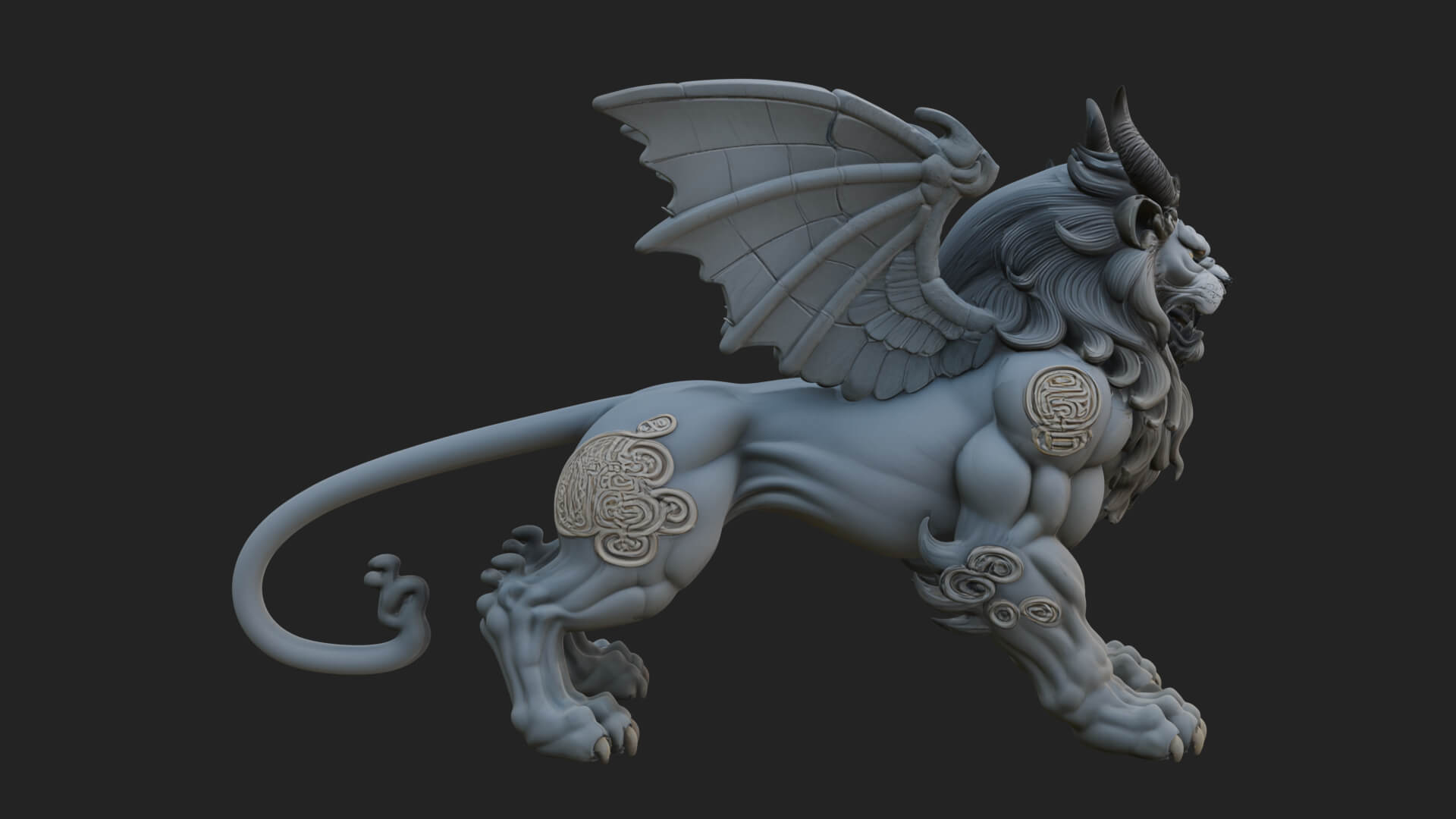Winged Lion Demon Statue Design 4 3D Print Model 3D Model