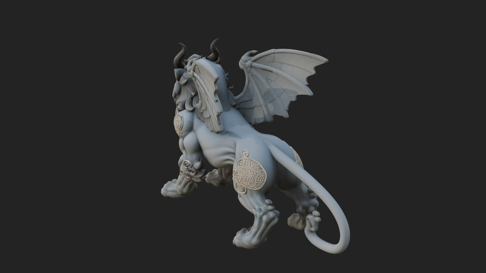 Winged Lion Demon Statue Design 4 3D Print Model 3D Model
