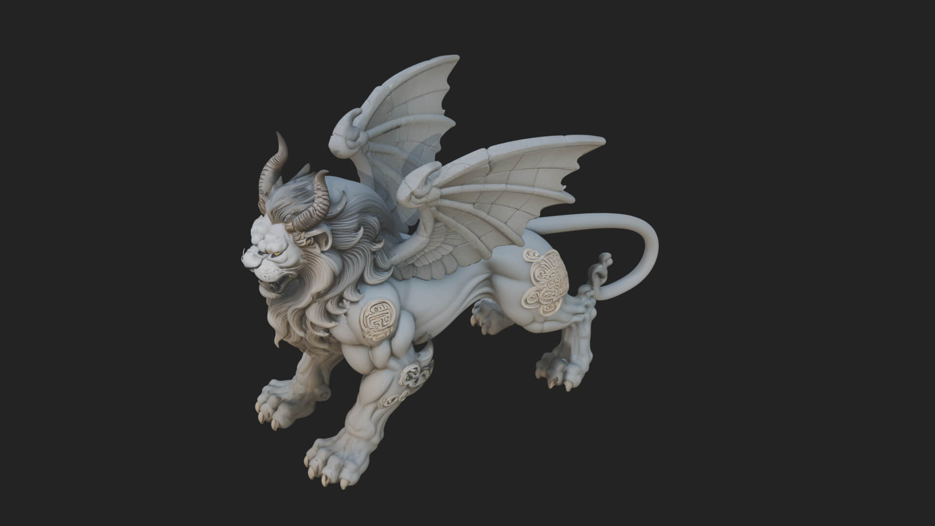 Winged Lion Demon Statue Design 4 3D Print Model 3D Model