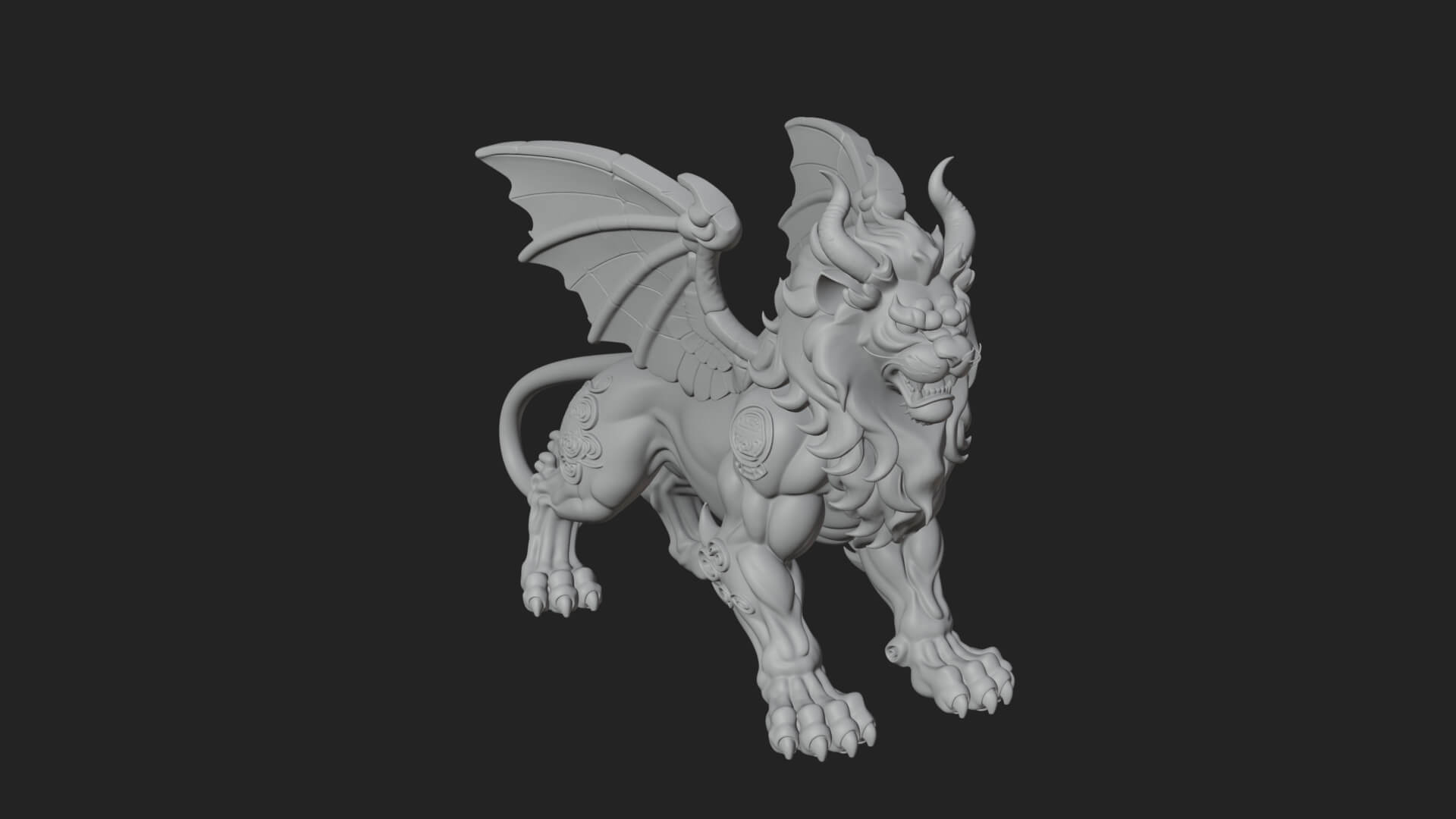 Winged Lion Demon Statue Design 4 3D Print Model 3D Model